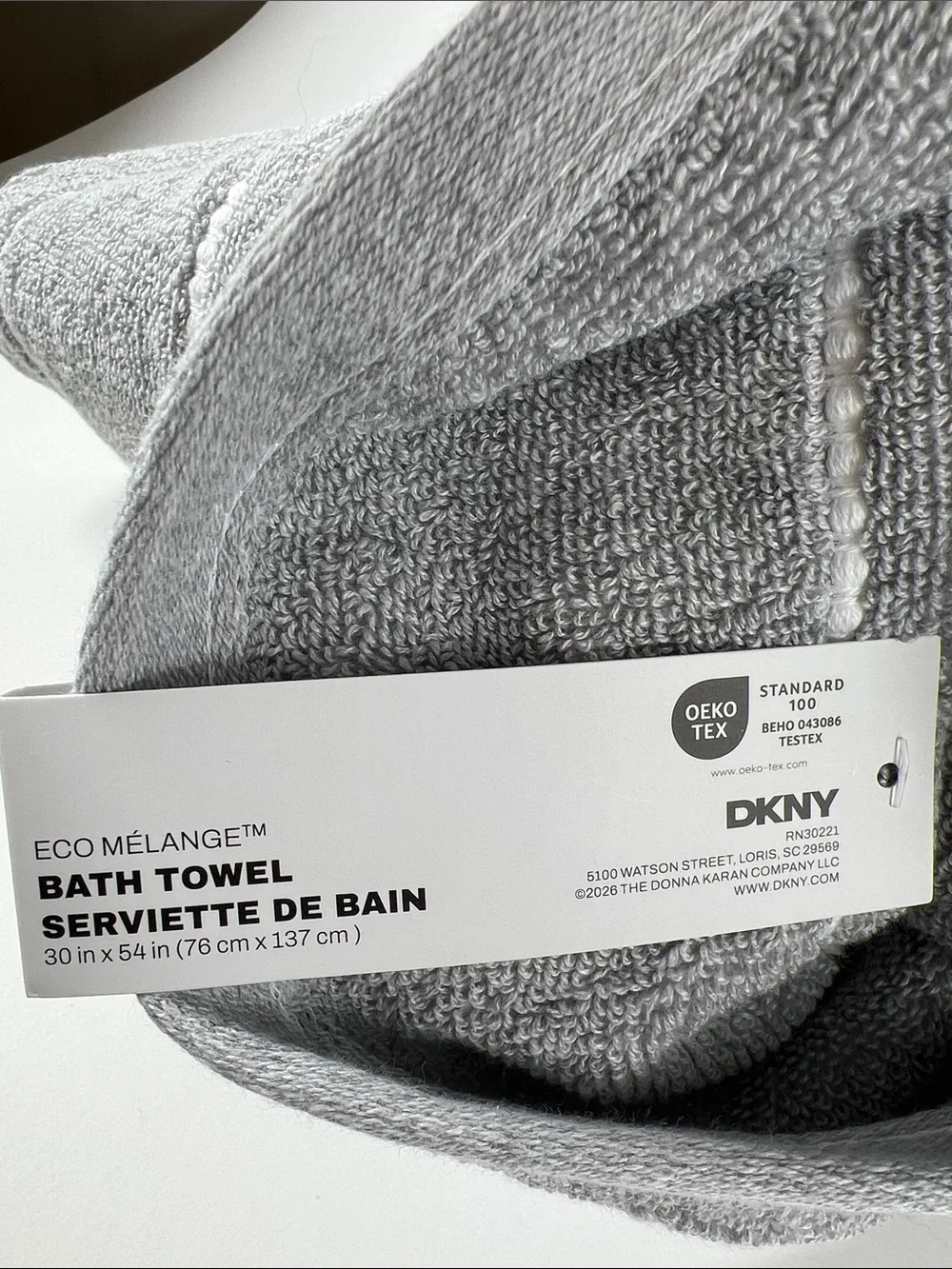 DKNY Bath Towel Set Eco Melange Light Gray White Soft Cotton 4 Pc Set NEW